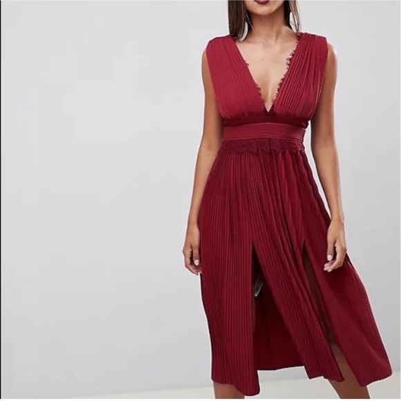 ASOS Dresses & Skirts - ASOS Design •red maroon lace dress Valentine’s Day